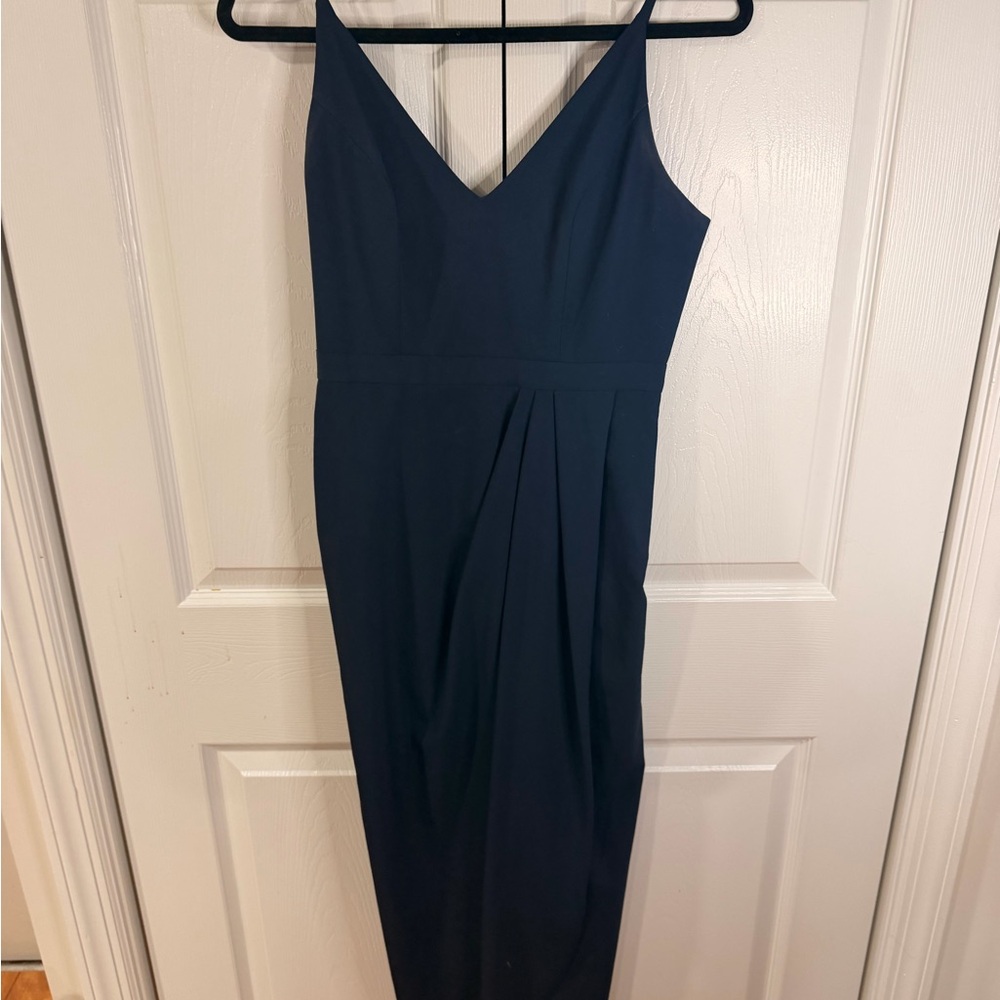 BHLDN Navy V-Neck Pleated Midi Dress